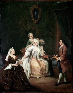 O cabeleireiro (The hairdresser) Pintura de Pietro Longhi (1702-1785) 1760 aprox. Dim 62x50 cm Veneza, Ca 
