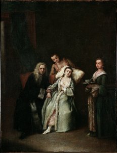 A mulher doente Visita do médico tomando o pulso da doente Pintura de Pietro Longhi (1702-1785) 1741 Dim 52x41 cm Veneza, Ca