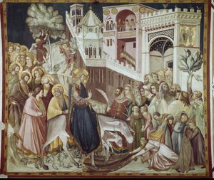 Entrada de Cristo em Jerusalém - Fresco por Pietro Lorenzetti (1280-1348)