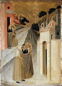 Santa Humildade chega a Florença (detalhe da vida políptica de Santa Humildade) - Detrempe na madeira de Pietro Lorenzetti