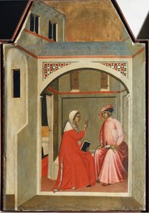 Separação da humildade e do marido (detalhe da vida políptica de Santa Humildade) - Detrempe na madeira de Pietro Lorenzetti