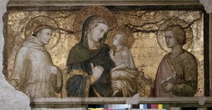 A Virgem e o Menino entre São João e São Francisco Fresco por Pietro Lorenzetti (1280-1348) em Assis (Assis), Basílica Inferior, Capela Orsini.