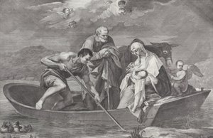 A fuga para o Egito, com a Sagrada Família em um barco, 1730-50.