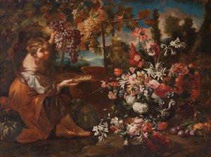 Uma rapariga entre flores e frutos de Pietro Paolo Bonzi