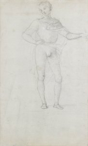 Um estudo para uma figura em uma adoração dos magos (giz preto) de Pietro Perugino