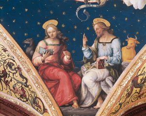 São Lucas e São João, detalhe de O Pai Eterno, com santos e evangelistas