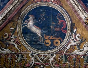 A Carruagem de Marte, alegoria, detalhe do afresco O Senhor com Profetas e Sibilas de Pietro Perugino