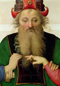 O Casamento da Virgem, detalhe do sumo sacerdote, 1500-04 óleo sobre tela detalhe de 53750 de Pietro Perugino