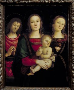 A Virgem e o Menino rodeados por São João Baptista e Santa Catarina Pintura de Pietro Vannucci dit il Perugino (Le Perugin de Pietro Perugino