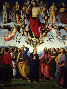 A ascensão de Cristo Jesus Cristo é representada em uma mandorla. Detalhe. Quadro de Pietro Vannucci dit Il Perugino de Pietro Perugino