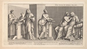 Casamento Aldobrandiniano (parte esquerda) Nova nupta in geniali thalamo (título no objeto) de Pietro Sante Bartoli