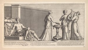 Casamento Aldobrandiniano (parte direita) Nova nupta in geniali thalamo (título no objeto) de Pietro Sante Bartoli