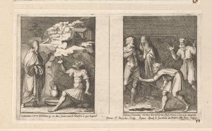 Papa Silvestre cura Constantino e Santa Helena encontra a verdadeira cruz Constantinus Lebra mundatus p un dies latuit cum B. Silvestro a quo baptiz (...) (título no objeto) História do Imperador Constantino (título da série) de Pietro Sante Bartoli