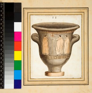 Um vaso de figura vermelha (giz preto, alguns com caneta e tinta castanha. cor com aguarela) de Pietro Santi Bartoli