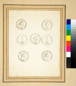 Moedas mostrando a coluna de Antoninus Pius (tinta) de Pietro Santi Bartoli