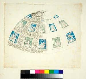 Abóbada da Villa Madama (giz preto, alguns com caneta e tinta castanha. cor com aguarela) de Pietro Santi Bartoli