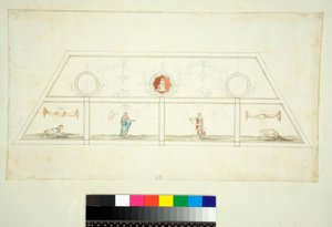 Abóbada da Villa Madama (giz preto, alguns com caneta e tinta castanha. cor com aguarela) de Pietro Santi Bartoli