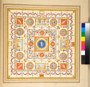 Volta del Palazzo di Augusto (giz preto, alguns com caneta e tinta marrom. cor com aquarela) de Pietro Santi Bartoli