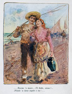Volta da pesca, ilustração de Pietro Scoppetta (1863-1920), Itália, século XX