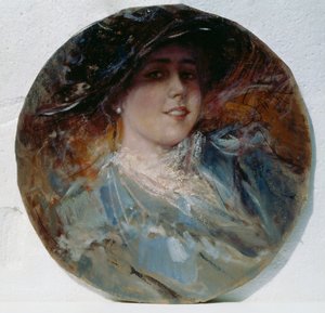 Sorriso radiante, de Pietro Scoppetta (1863-1920), óleo sobre tela aplicado sobre cartão, 37,5 cm