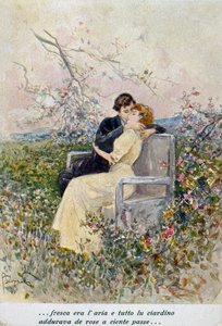Dois amantes, ilustração de Pietro Scoppetta (1863-1920), Itália, século XX