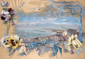 Vista de Nápoles através de pantufas (pintura em seda)