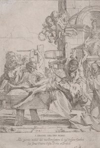 O martírio de São Erasmo que está prostrado tendo nas vísceras removidas, dois putti a..., ca. 1630.