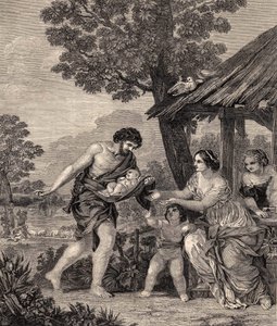 Romulus e Remus. Gravura após a pintura de Pietro da Cortone. Gravura a partir de 1860. de Pietro da Cortona