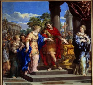 César volta a colocar Cleópatra no trono do Egito Júlio César dá o trono do Egito a Cleópatra, que ele se apaixonou depois de derrotar o faraó Ptolomeus XIII em 47 AC. Pintura por Pedra de Cortona (Pietro Berrettini dit Pietro da Cortona (1596-1669). 16 de Pietro da Cortona
