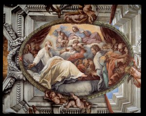 Recuperação de São Filipe após a aparição da virgem Fresco da comitiva por Pietro da Cortona (Pedro de Cortona) (1596-1669) 1652 Roma, sala rossa (sala vermelha) Chiesa di Santa Maria em Vallicella Itália de Pietro da Cortona