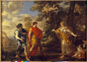 Vénus como caçador aparece em Enee Painting de Pierre de Cortona (Pietro Berrettini dit Pietro da Cortona (1596-1669). Sol do século XVII. 1,27x1,76 m de Pietro da Cortona