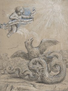 Desenho com Águia Lutando com Serpente e Putto no Céu Segurando..., Século XVII. de Pietro da Cortona