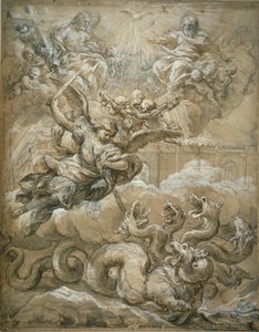 A Santíssima Trindade com São Miguel conquistando o dragão, 1666 de Pietro da Cortona