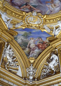 A Sala di Apollo Salão de Apolo detalhe de pendente representando as musas Calliope e Melpomene, c.1647 afresco de Pietro da Cortona