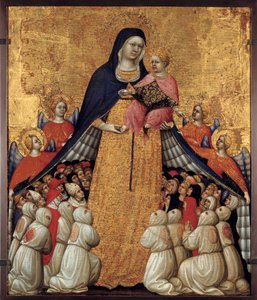 A Virgem de Misericórde: Altarpe de Pietro da Recanati, conhecido como Pietro di Domenico da Montepulciano (1418 mortes ativas entre 1427 e 1432) Dim. 0,54 x 0,43 m. Avignon, Musee du Petite Palais - A Virgem da Misericórdia. Altarpiece, de Pietro da Recan de Pietro di Domenico da Montepulciano