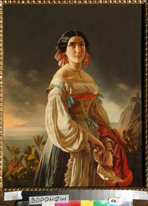 Retrato da Princesa Lina Gagarina (mais tarde Condessa Muraviova). Pintura de Pimen Nikitich Orlov (1812-1863), óleo sobre tela