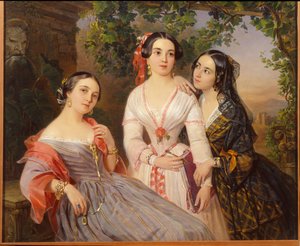 Portraits des soeurs la comtesse Elisabeth Salias de Tournemire (1815-1892), Sophia Soukhovo Kobylina (Soukhovo-Kobylina) (1825-1867) e Eudokia Petrovo Solovovo - Peinture de Pimen Nikitich Orlov (1812-1863), óleo sobre tela