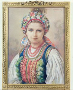 Noiva Cracóvia, 1917 (pastel em papelão) de Piotr Stachiewicz