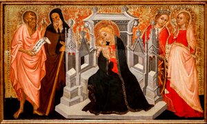 A Virgem e a Criança com Santos. Século XV (Tempera sobre Madeira) de Pittore Marchigiano