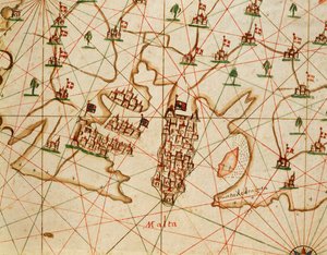Ilha de Malta, de portolan atlas constituído por seis cartas, de Placido Caloiro e Francesco Oliva, Parchment. 1646.