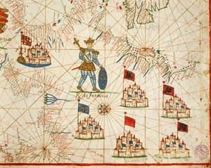 Reino de França, de portolan atlas constituído por seis cartas, de Placido Caloiro e Francesco Oliva, Parchment. 1646.