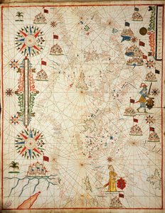 Mar Mediterrâneo, de portolan atlas de seis cartas, de Placido Caloiro e Francesco Oliva, Parchment. 1646.