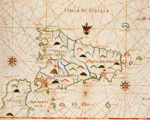 Sicília de portolan atlas constituído por seis cartas, de Placido Caloiro e Francesco Oliva, Parchment. 1646.