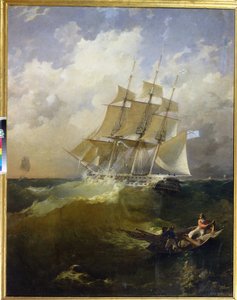 A fragata Aurora de 44 armas - Pintura de Platon Timofeyevich Borispolets (1805-1880), óleo sobre tela de Platon Timofeyevich Borispolets
