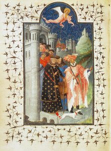 O duque Jean de Berry deixa o seu castelo para uma viagem - O duque Jean de Berry deixa o seu castelo para uma viagem ... de Pol de Limbourg