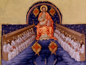 São João a Patmos. "Miniatura em "As horas muito ricas do Duque de Berry" de Pol De Limburg (século XV). Chantilly, Musee Conde