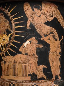 Detalhe de um Calyx-Krater lucaniano, c.400 aC