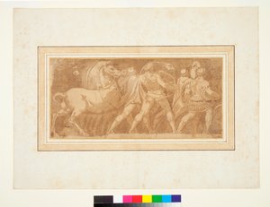 Friso com parte de um triunfo romano (caneta e tinta marrom e aguada marrom) de Polidoro da (after) Caravaggio