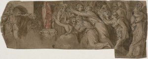 História de Niobe: Sacerdotes e adoradores diante de uma estátua de Niobe
