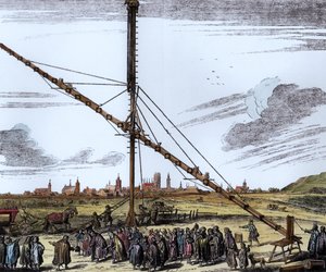 O Grande Telescópio Astronómico de Johannes Hevelius (1611-1687) ilustração de Machina Coelestis por Hevelius, Gdansk, publicado em 1670 (posterior coloração)